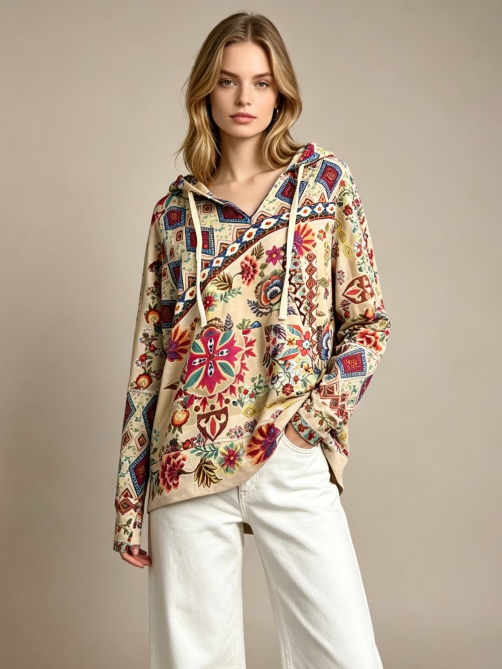 NWOT Johnny Was Floral Hoodie Sweatshirt Boho Long Sleeves Multicolor Sz S
